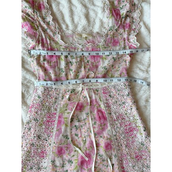 LoveShackFancy 🌷 Cottagecore Pink Floral Embroidered Lace Rare Midi Dress sz 0 - Picture 10 of 15